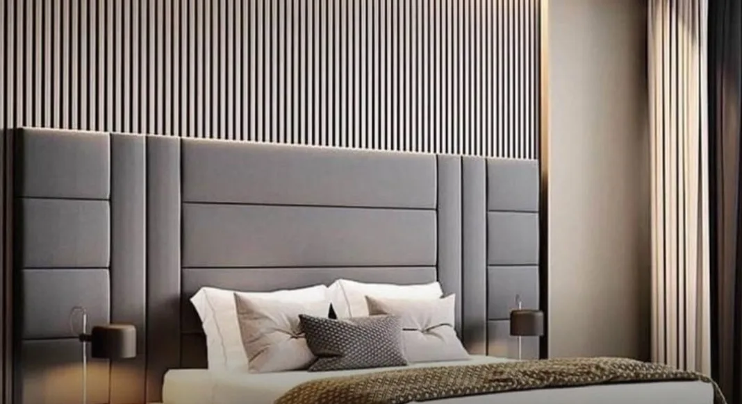 Chambre à la tête de lit capitonnée anthracite