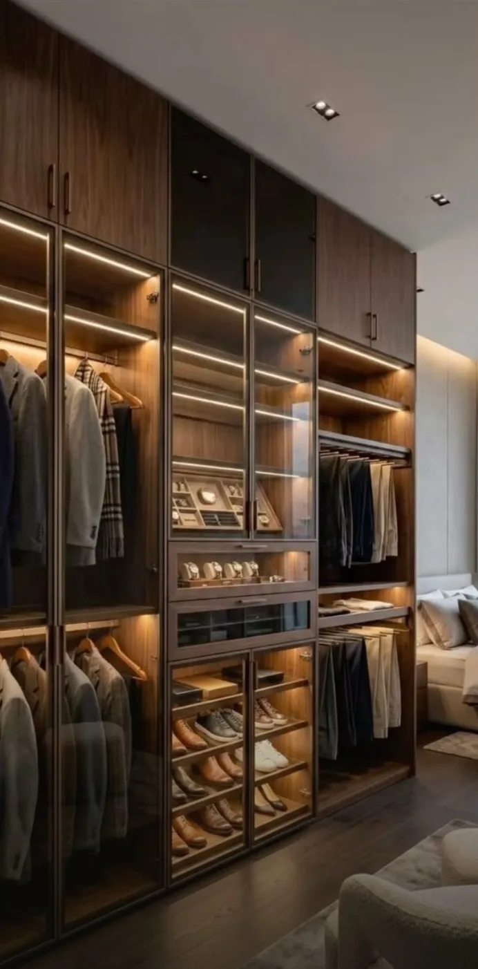 Dressing à portes vitrées et éclairage intégré