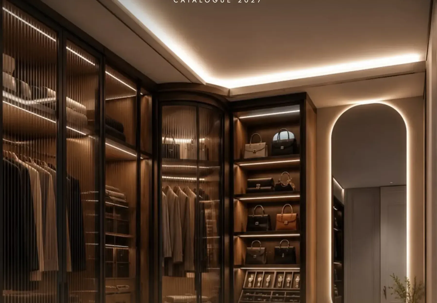Dressing en verre et noyer éclairé par LED
